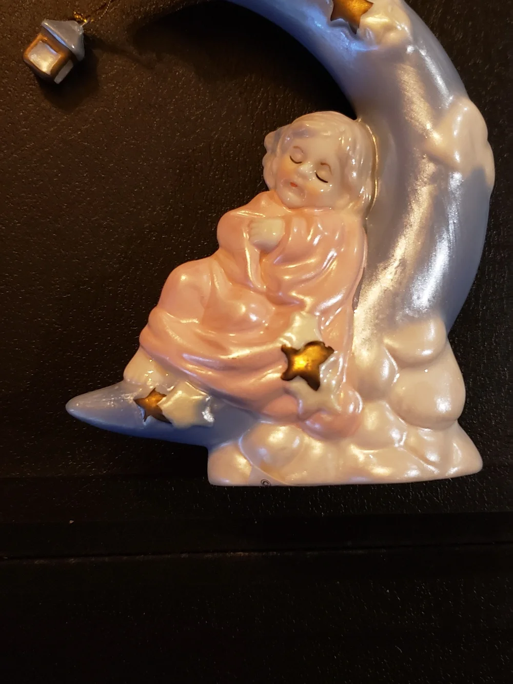 Designspirations  Christmas Dreams Sleeping Baby on Crescent Moon - Pink/Pearl